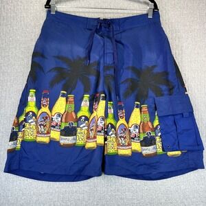 Big Dogs cargo Beer Bottle board‎ shorts Men L Swim Trunks Tropical Print party